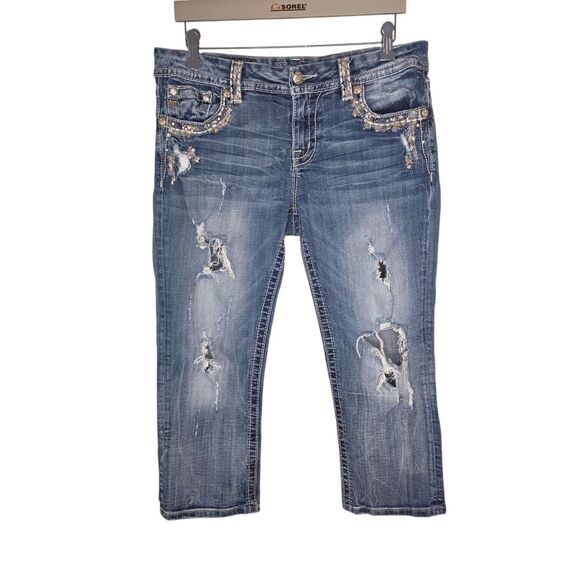 Miss Me Mid-rise Easy Cropped Bling Ripped Denim Jeans Size 31 - Picture 1 of 9